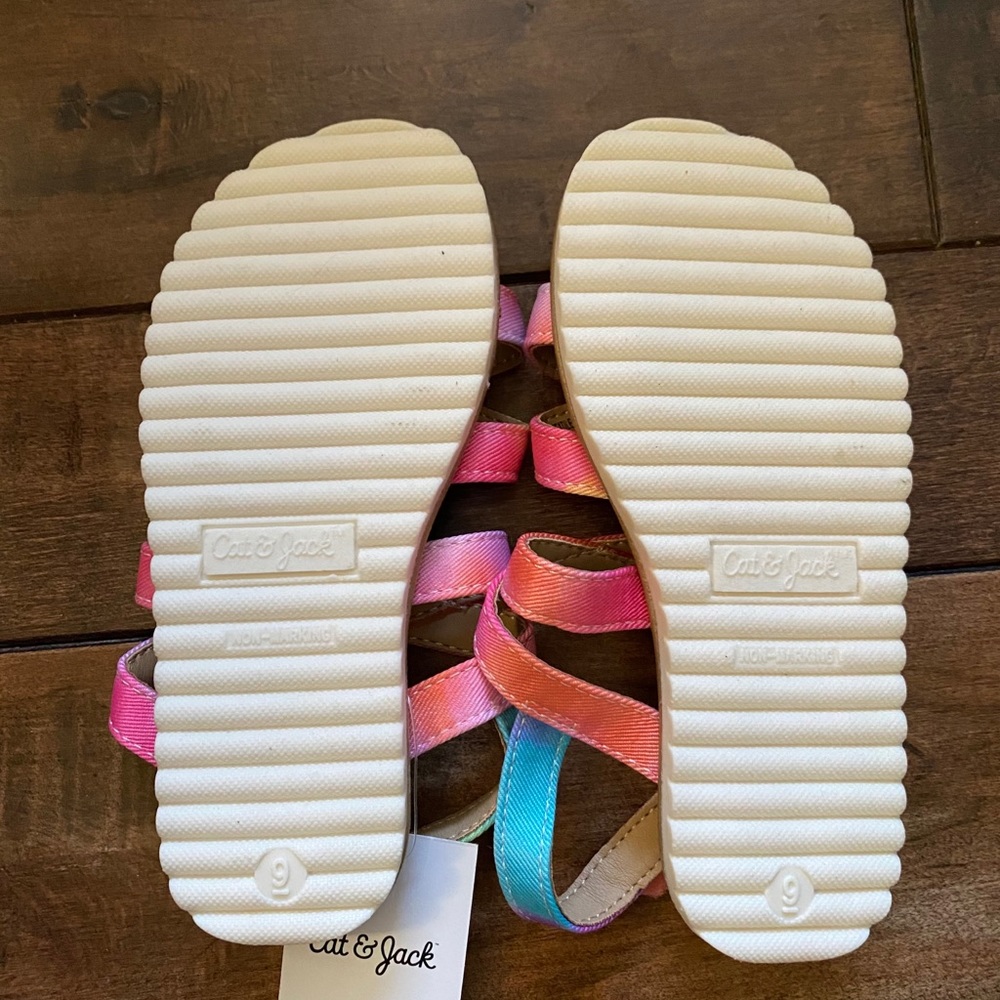 Toddler Peace Ankle Strap Sandals Tie Pink Orange - Picture 3 of 4